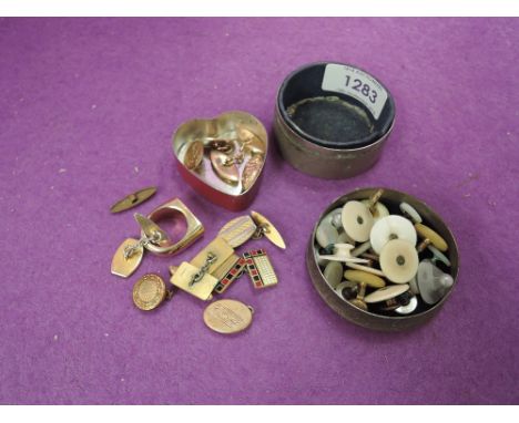 A selection of gents jewellery including yellow metal and  9ct gold cufflinks, collar tacks and a ring