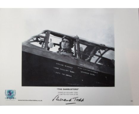 DAMBUSTERS: 16x12 inch photo print a limited edition of only 50 signed by actor Richard Todd (1919-2009).  Good Condition. Al