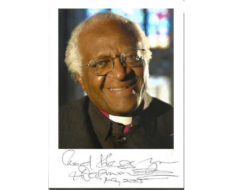 Archbishop Desmond Tutu signed 6x4 colour photo. is a South African Anglican cleric and theologian known for his work as an a