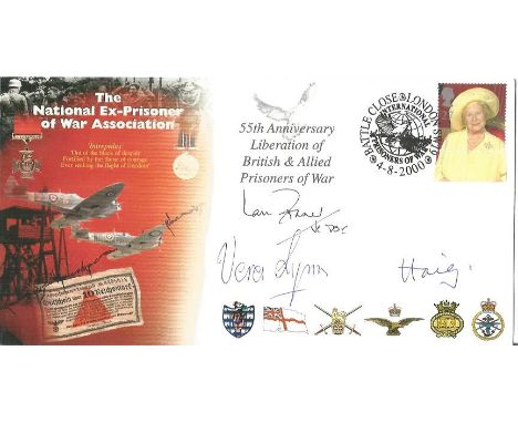 2000 Prisoner of War Association cover authentically hand signed by WW2 legends Dame Vera Lynn, Earl Haig and Submarine Victo
