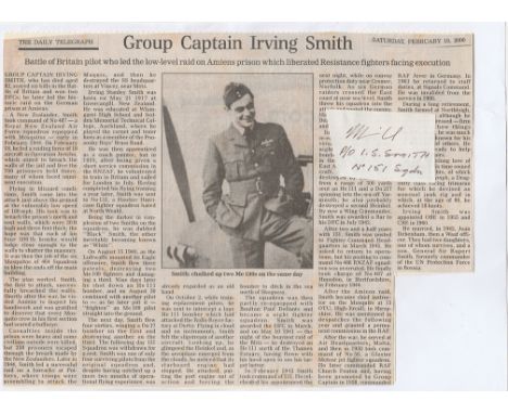 Signature & Obituary of New Zealander Group Captain Irving Stanley Black Smith CBE DFC 151 Squadron, ace of the Battle of Bri