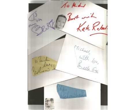 Actors and Actresses James Bond signed 6x4 white cards. 17 signatures. Dedicated to Mike/Michael. Some of names included are 