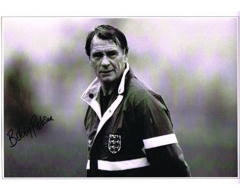 Sir Bobby Robson autographed football photo. High quality black and white 16x12 inch photograph autographed by legendary form