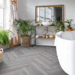 Pallet To Contain 72 x New Packs of Rigid Core Waterproof Premium Herringbone Flooring. (Light Grey)