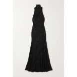BRAND NEW ALAIA MOIRE JACQUARD MOCK NECK S/LESS HALTER GOWN Size 38 FR. RRP £3290. (AO). 50