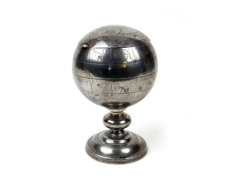 Kut Hing Swatow pewter globe form tea caddy, with liner and inner cover, height 16cm (NB: Condition is NOT noted in catalogue