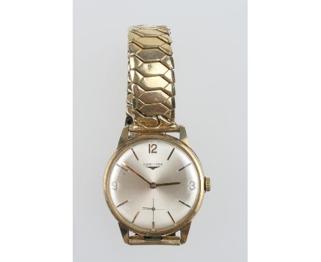Longines 9ct gold gent's wristwatch, circa 1973, champagne coloured dial with Arabic and baton numerals, subsidiary seconds, 