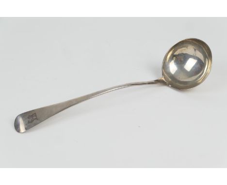 George III silver Old English pattern soup ladle, marks rubbed, maker possibly BC, London circa 1800, length 33cm, weight 190