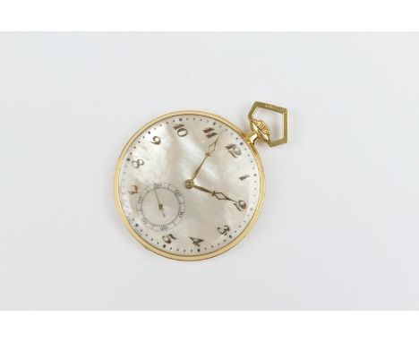 Movado 18ct gold slimline pocket watch, import marks for London 1930, 39mm mother of pearl dial with subsidiary seconds and g