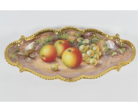 Royal Worcester fruit decorated oval dish, decorated with apples and grapes, signed Freeman, black printed mark, 25.5cm (NB: 