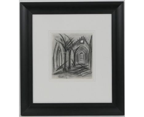 David Bomberg (1890-1957), Bomb damage, church interior, charcoal on paper, signed, 23cm x 20cm (NB: Condition is NOT noted i