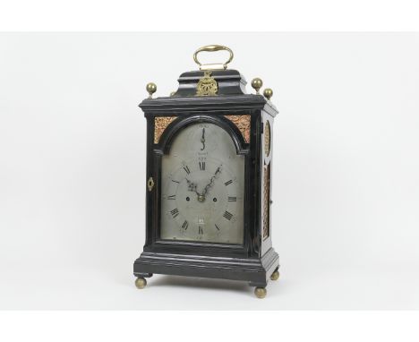 William Robbins, London (circa 1779-1816), George III ebonised table clock, with caddy top centred with a brass carrying hand