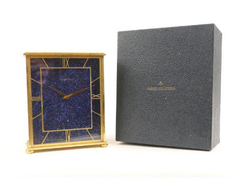 Jaegar le Coultre brass mantel clock, with a simulated lapis lazuli dial, Roman and baton numerals, eight day movement, heigh
