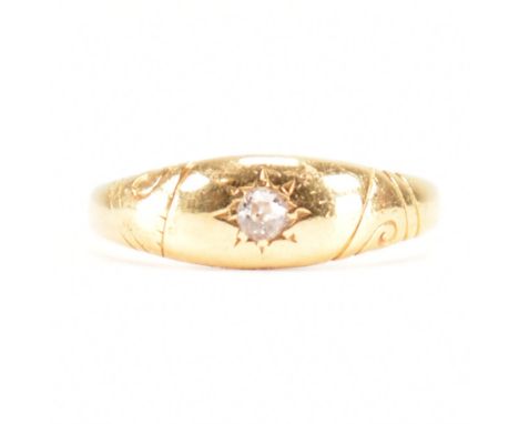 A vintage 18ct yellow gold &amp; diamond solitaire dome ring. The engagement style gypsy / dome ring having a central round c