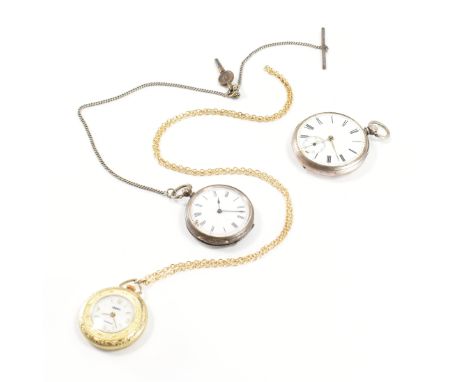 A group of three pocket watches. The lot to include; an Omnia antimagnetic swiss made gilt gold tone pocket watch on gold ton