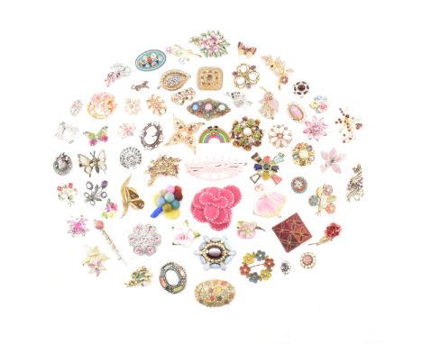 An assorted collection of vintage &amp; later costume jewellery brooch pins. The lot to include; micro mosaic, ceramic, embro