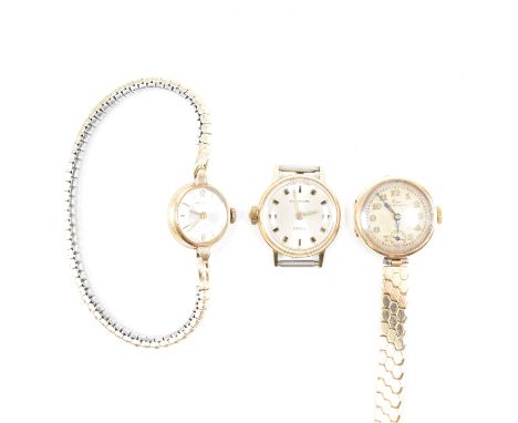 A group of three vintage wristwatches. The lot to include a 14ct gold cased Ego swiss made wrist watch with rolled gold honey