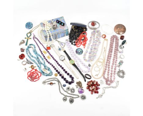 An assorted collection of vintage &amp; later costume jewellery. The lot to include; necklaces, brooches, rings, wrist watche