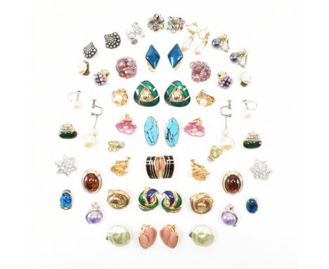 An assorted collection of vintage clip on &amp; screw back earrings. The comprised of pairs of un pierced earrings. To includ