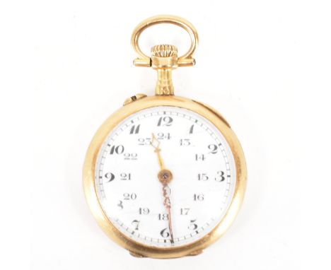 A French 18ct gold fob watch. The watch having a white enamel face with breguet hour markers including 24 hour indices with a