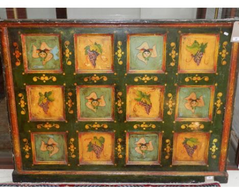 A late 19th / early 20th century Italian polychrome decorated wall panel, painted with figures and grapes. H.107cm W.141cm 