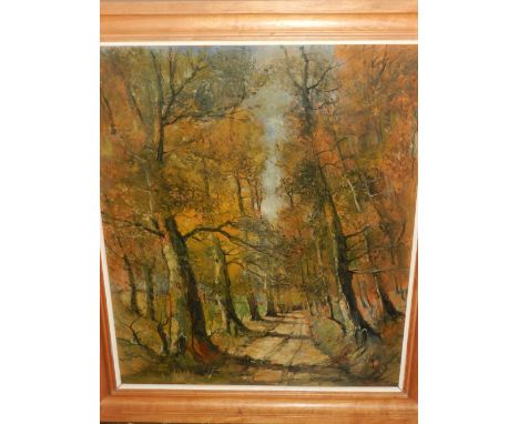 Louis Jacob, Lane in the Woods, oil on panel, signed lower right. H.79cm W.63cm