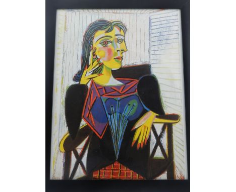 Two art prints of works by Pablo Picasso, to include A Woman wearing a Striped Hat, and A Portrait of Dora Maar. (2)