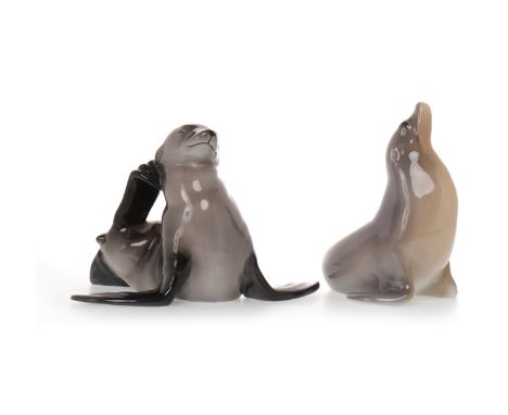 ROYAL COPENHAGEN FIGURES OF A SEAL AND A SEA LIONthe seal model number 1441, the sea lion 327, the seal 12cm high (2)