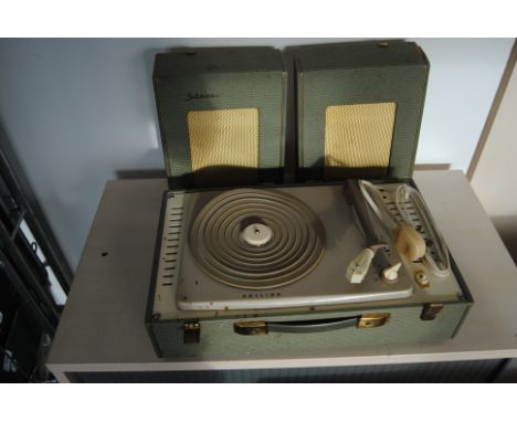 Portable Record Players, a Fidelity Record Player suitcase vanity style red /cream 1960s together with a Philips portable rec