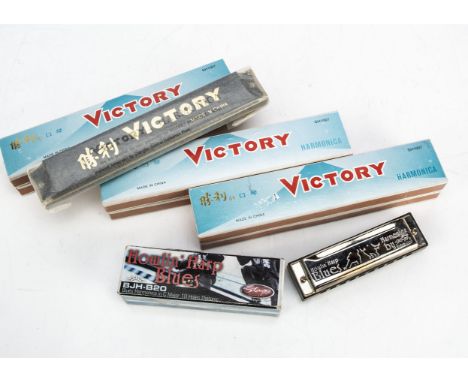Harmonicas,  four Harmonicas comprising three Victory Harmonicas SH1007, brand new boxed together with a Stagg 'Howlin' Harp 