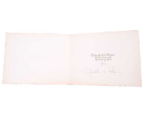 Queen Elizabeth II and Prince Philip: a rare 1948 signed Christmas card from the Royal couple, the cover bearing an image of 