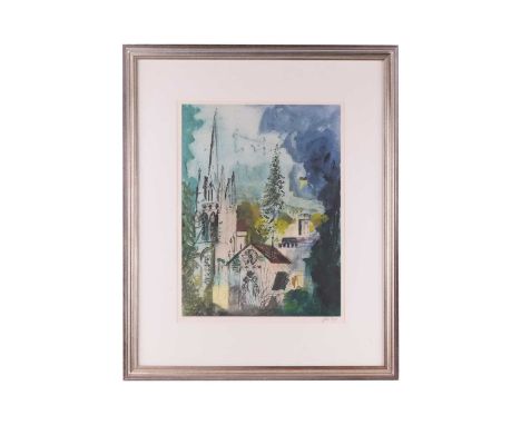John Piper (1903-1992) British,'Teffont Evias', 1988, signed and numbered 40/70, limited edition etching in colours, 53 cm x 
