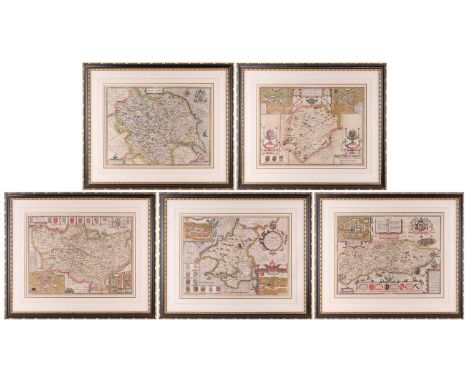 After John Speed (1552 - 1629), Five hand coloured maps of Counties in England and Wales, with Latin text verso, Rutlandshire