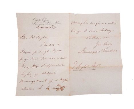 Winston Churchill (1874-1965): an original hand-written letter, with envelope, to the doctor officiating at the birth of Chur