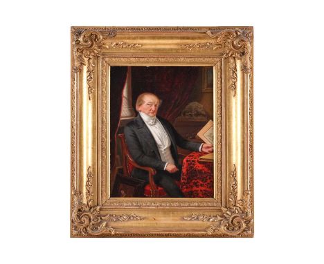 Early 19th Century German School, portrait of Heinrich von Mecklenburg (1781 - 1862), seated surrounded by pictures and sculp