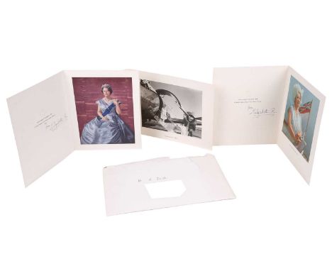 Queen Elizabeth the Queen Mother: two hand-signed Christmas cards, dated 1967 and 1969, each with embossed gilt crown to the 