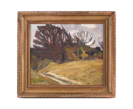 Ronald Ossory Dunlop (1894-1973), Trees and a Lane, signed, oil on board, 26 x 32 cm, framed