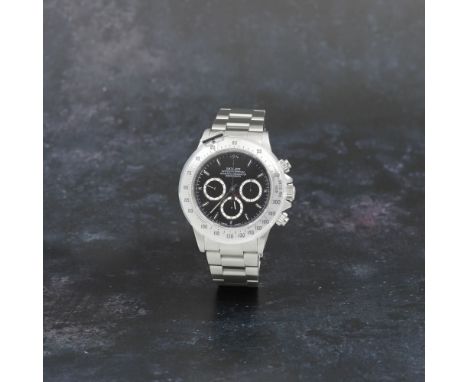 Rolex. A rare stainless steel automatic chronograph bracelet watch with R serial number, 200 unit bezel and inverted 6 four l