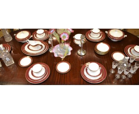 A Simpsons Potters dinner service, Ashford pattern comprising dinner plates, side plates, tureens, gravy boat, tea cups and s