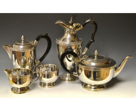 An Art Deco silver plated tea and coffee service , by James Dixon and sons, simulated bakolite handles, comprising teapot, co