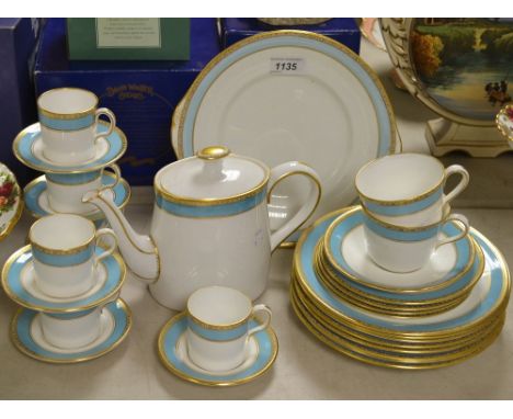 A Royal Crown Derby Fifth Avenue pattern teapot, six coffee cans and saucers, bread and butter plate, two tea cups, one sauce