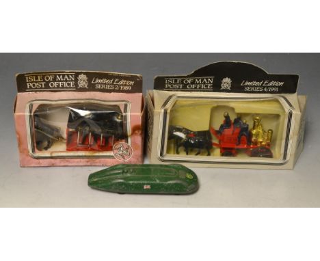 Dinky Toys- a 23P Gardners record MG racing car, green painted body, playworn, c.1939-40;  the Isle of Mann Post Office  hors