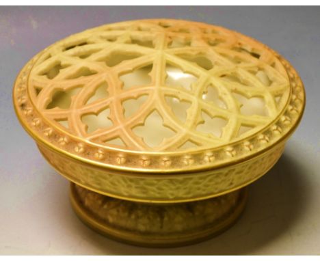 A Royal Worcester blush bowl, with pierced cover