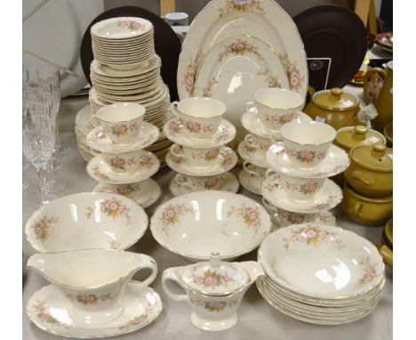 A modern dinner and tea service transfer printed with flower's, unmarked. 