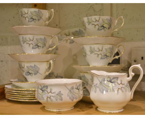 A Royal Albert silver maple pattern six setting tea service, printed marks. 