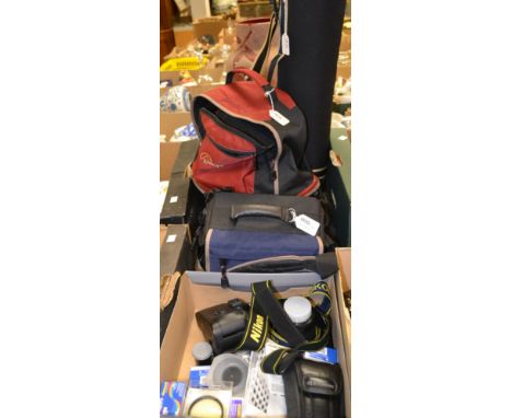 Photography - a Nikon 35mm camera; two lenses; accessories; bags; a tripod, cased ; qty