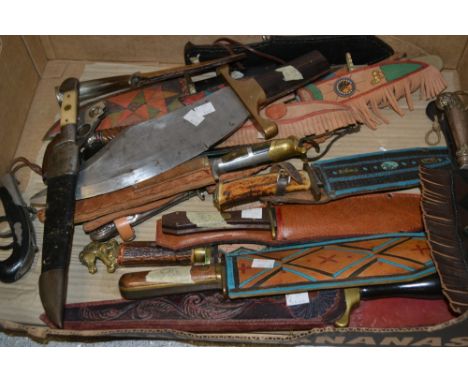Weapons - 20th century hunting daggers and knives, some  with decorative leather scabbards (qty)