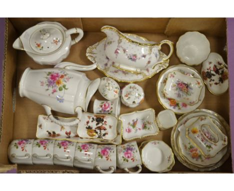 Royal Crown Derby - Posie coffee pot, water jug, coffee jugs, trinket dishes, a Royal Antoinette gravy boat and stand; Coalpo