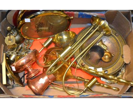 Metalware - brass photo frames; an offeratory plate; light fitting; bowls; copper etc 