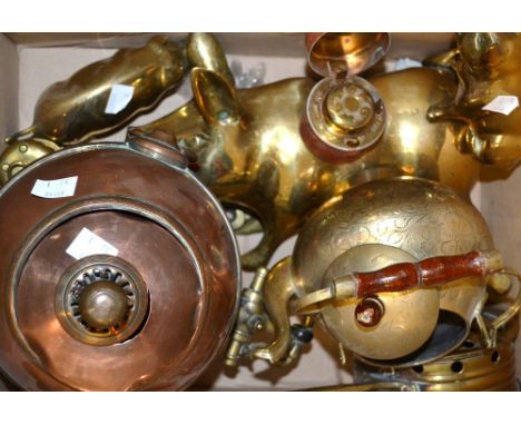 Metalware- a Copper Samovar,  a large brass pig; others;  a miniature miners lamp etc